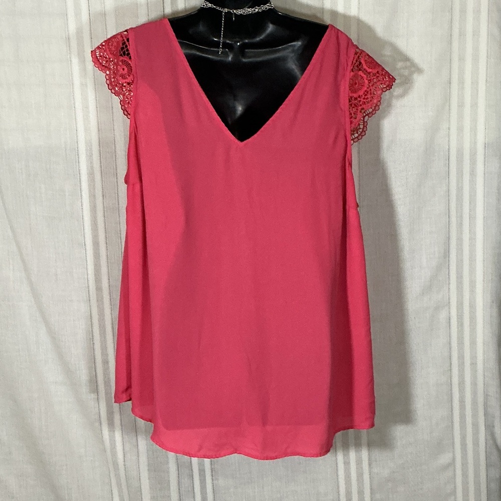 Torrid Hot Pink Lace Sleeve Blouse Plus Size 2 Feminine Boho - Picture 6 of 6